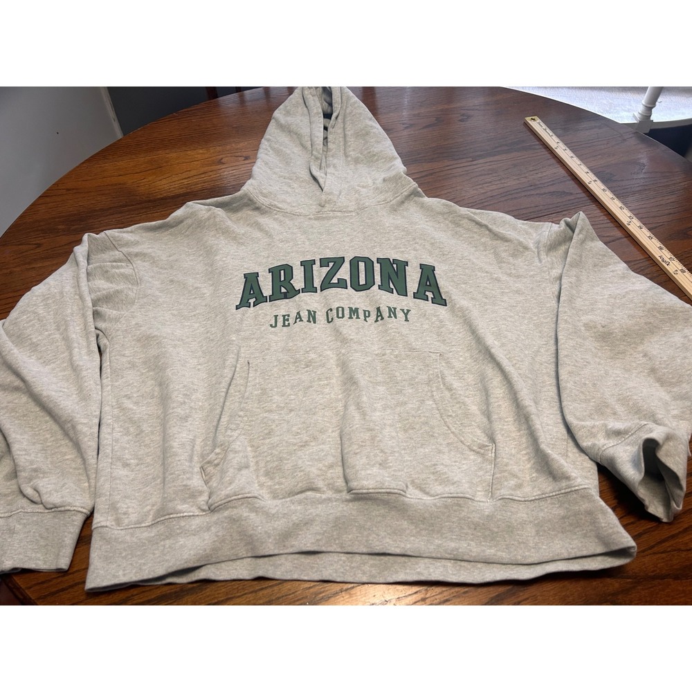 Arizona Jean Co Hoodie Mens Medium Gray Green Graphic Pullover Sweatshirt Cotton